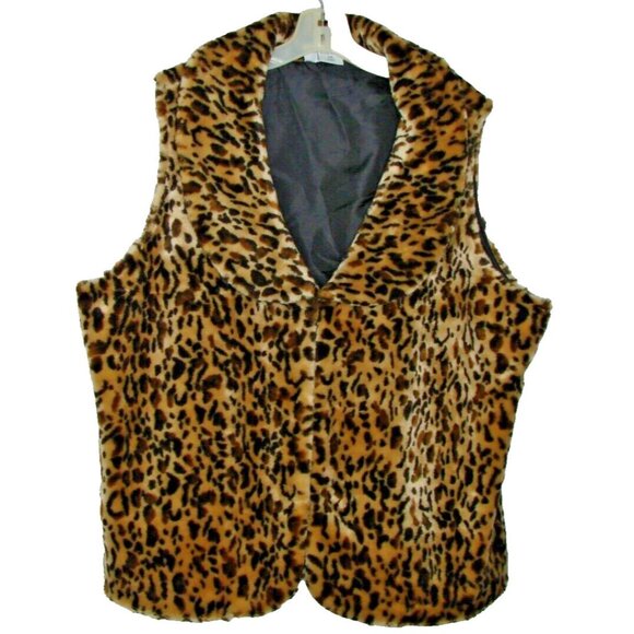 Faux Fur Leopard Print Lined Vest Womens 2XL Two Twenty by Blair Button Down - Picture 1 of 9